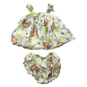 Janie and Jack Baby Girl Paisley Monkey Print Top & Bloomer Set 0-3M
